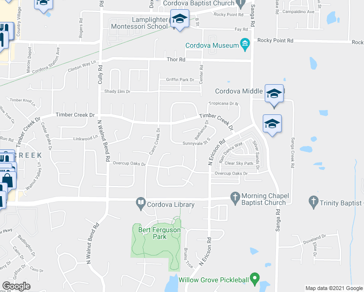 map of restaurants, bars, coffee shops, grocery stores, and more near 8567 Sunnyvale Street South in Cordova