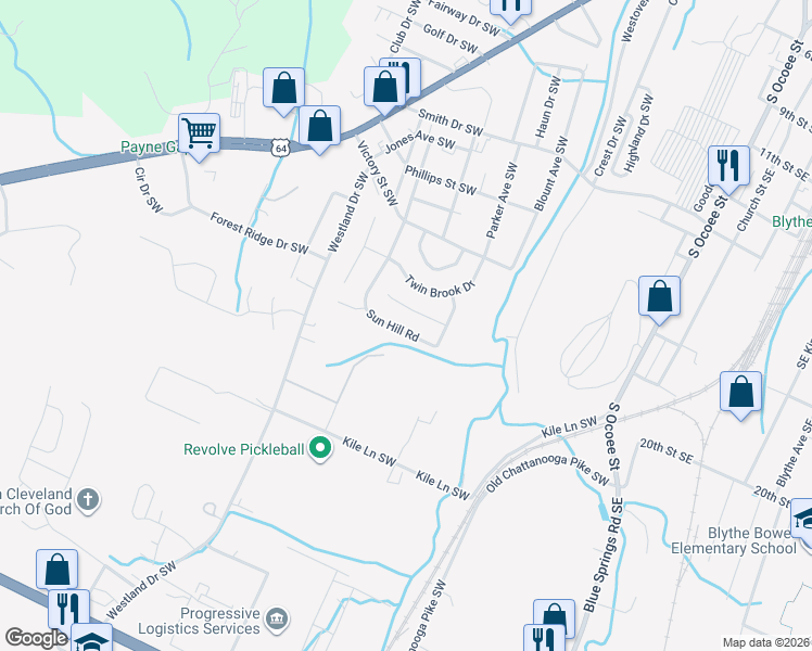 map of restaurants, bars, coffee shops, grocery stores, and more near 1109 Hedgeview Way Southwest in Cleveland