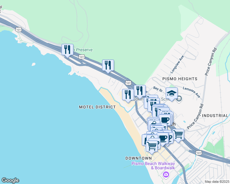 map of restaurants, bars, coffee shops, grocery stores, and more near 300 Wilmar Avenue in Pismo Beach