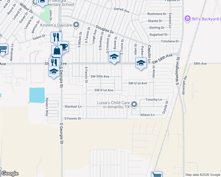map of restaurants, bars, coffee shops, grocery stores, and more near 1909 Southwest 61st Avenue in Amarillo