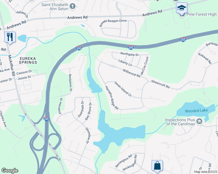 map of restaurants, bars, coffee shops, grocery stores, and more near 3044 Hampton Ridge Road in Fayetteville