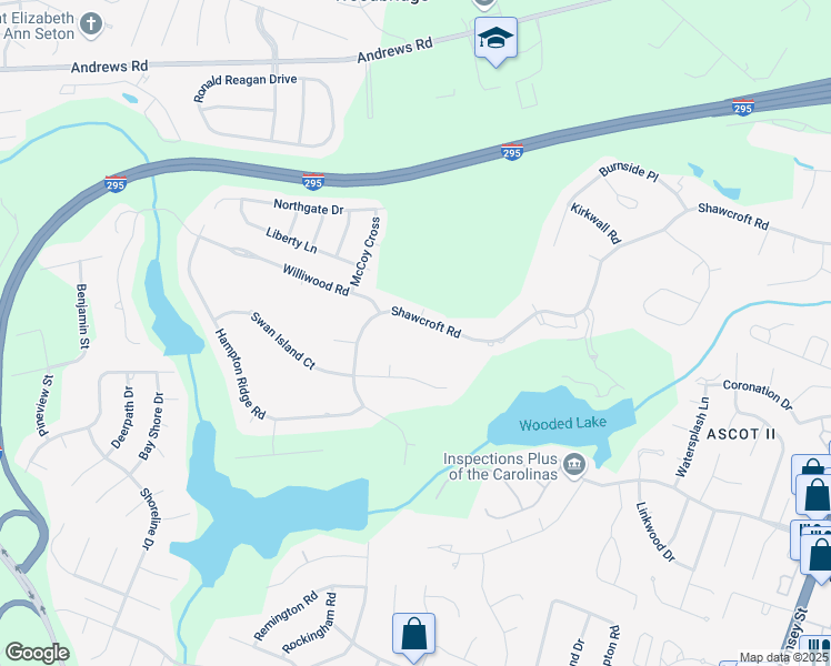 map of restaurants, bars, coffee shops, grocery stores, and more near 453 Shawcroft Road in Fayetteville