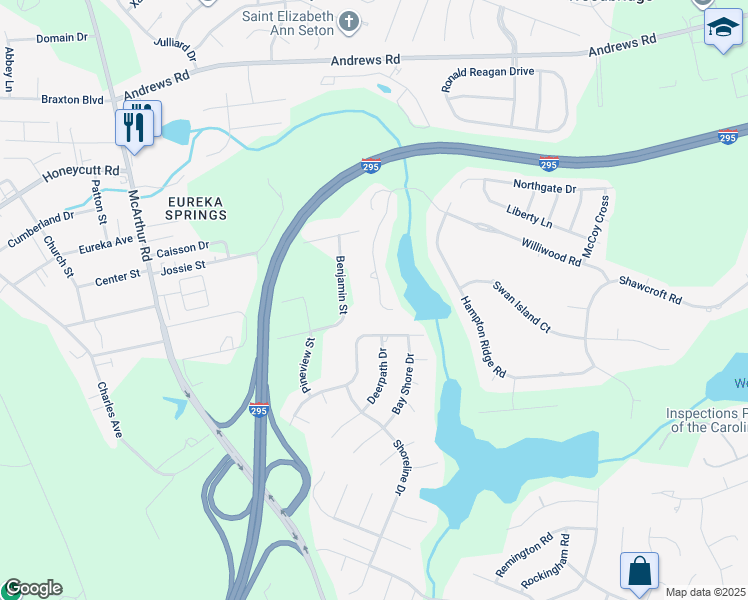 map of restaurants, bars, coffee shops, grocery stores, and more near 1016 Kensington Park Road in Fayetteville