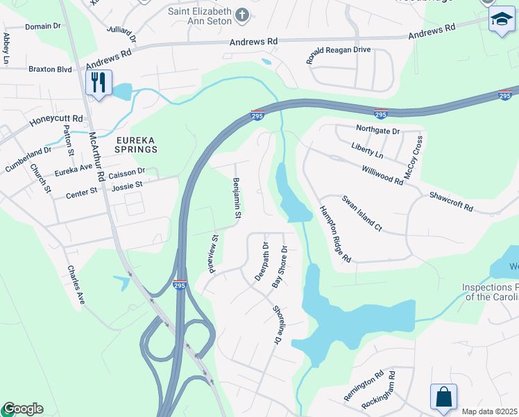 map of restaurants, bars, coffee shops, grocery stores, and more near 1016 Kensington Park Road in Fayetteville