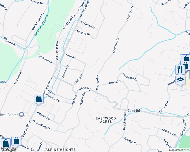 map of restaurants, bars, coffee shops, grocery stores, and more near 5431 Crestview Drive in Chattanooga
