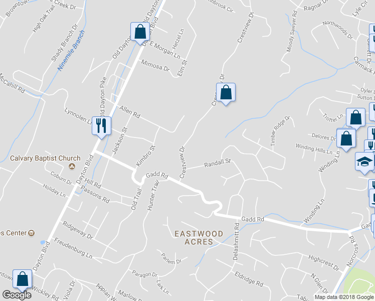 map of restaurants, bars, coffee shops, grocery stores, and more near 5436 Crestview Drive in Chattanooga