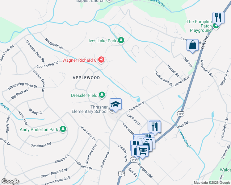 map of restaurants, bars, coffee shops, grocery stores, and more near 875 Danbury Cove Place in Signal Mountain