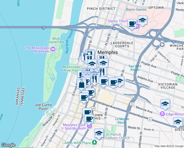 map of restaurants, bars, coffee shops, grocery stores, and more near 110 Connecticut Avenue in Munford