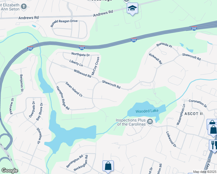 map of restaurants, bars, coffee shops, grocery stores, and more near 453 Shawcroft Road in Fayetteville