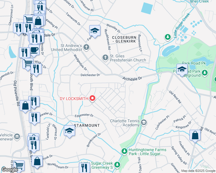 map of restaurants, bars, coffee shops, grocery stores, and more near 2235 Belle Vernon Avenue in Charlotte