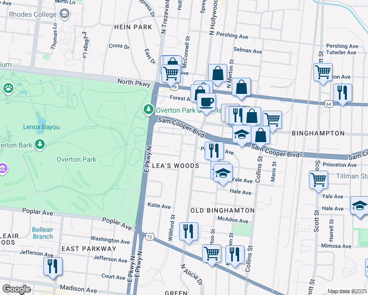 map of restaurants, bars, coffee shops, grocery stores, and more near 400 Williford Street in Memphis