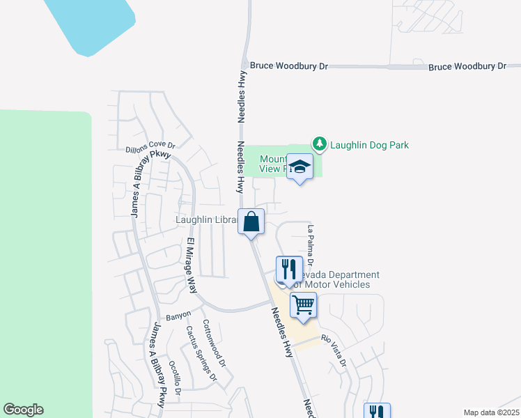 map of restaurants, bars, coffee shops, grocery stores, and more near 1904 Las Palmas Lane in Laughlin