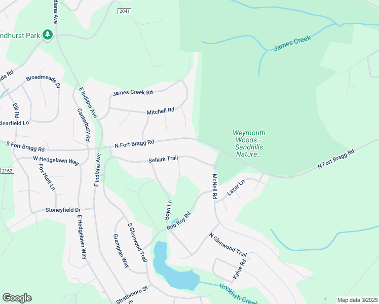 map of restaurants, bars, coffee shops, grocery stores, and more near 305 Selkirk Trail in Southern Pines