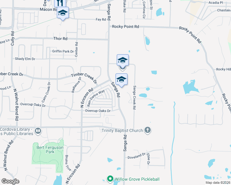 map of restaurants, bars, coffee shops, grocery stores, and more near 783 North Sanga Road in Memphis