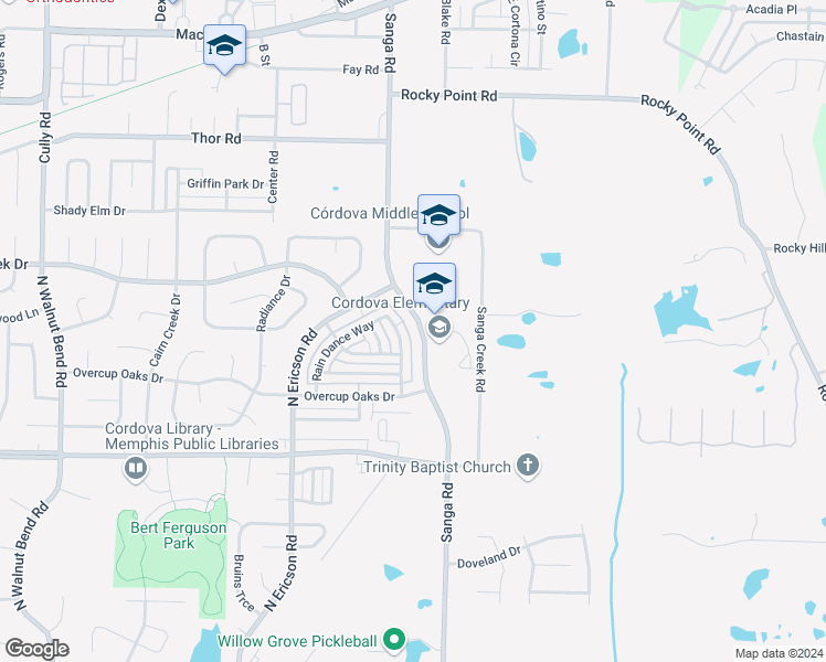 map of restaurants, bars, coffee shops, grocery stores, and more near 783 North Sanga Road in Memphis