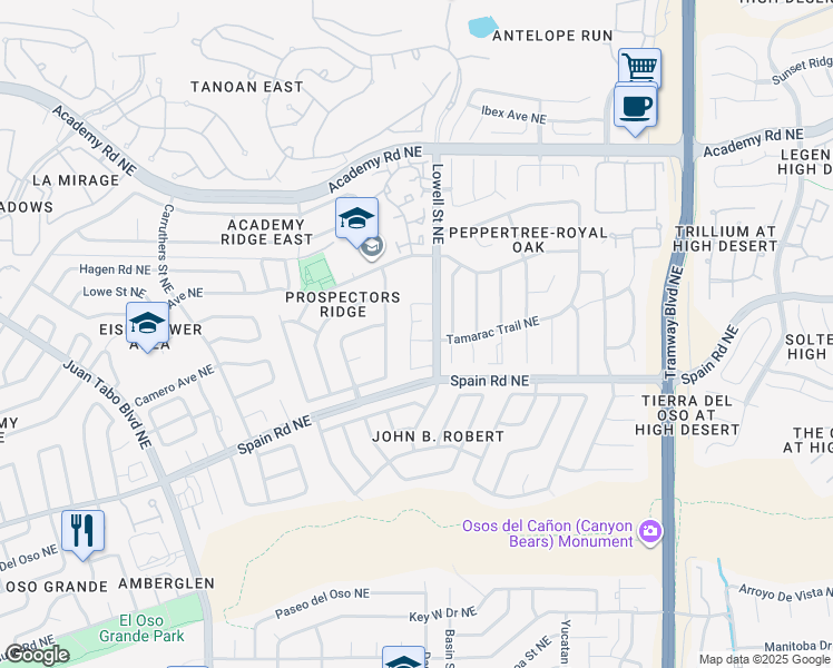 map of restaurants, bars, coffee shops, grocery stores, and more near 5801 Lowell Street Northeast in Albuquerque