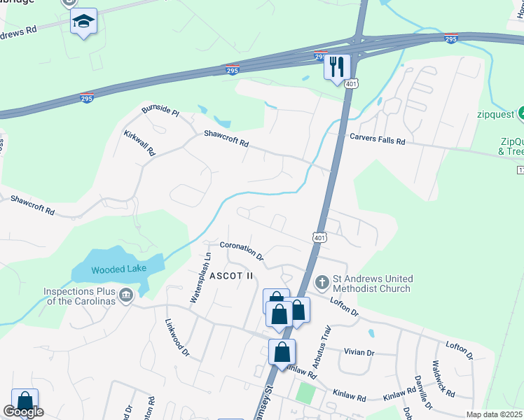 map of restaurants, bars, coffee shops, grocery stores, and more near 308 Hidden Pond Drive in Fayetteville