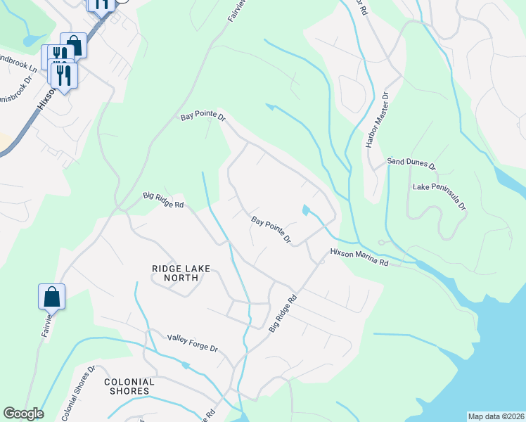 map of restaurants, bars, coffee shops, grocery stores, and more near 6400 Beacon Pointe Circle in Chattanooga