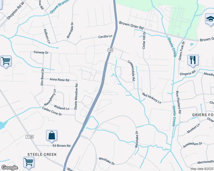 map of restaurants, bars, coffee shops, grocery stores, and more near 4219 Amherst Villa Court in Charlotte
