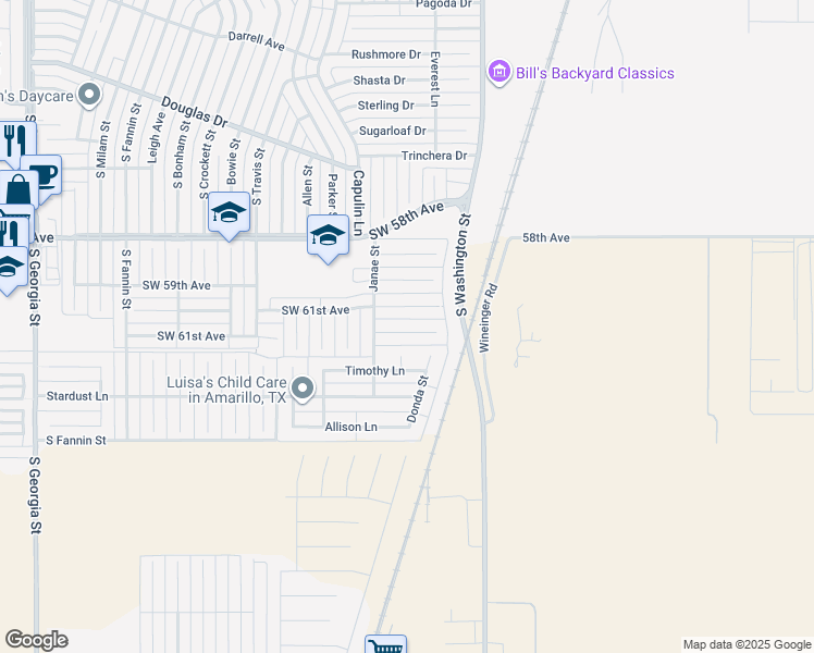 map of restaurants, bars, coffee shops, grocery stores, and more near 1414 SW 62nd Ave in Amarillo