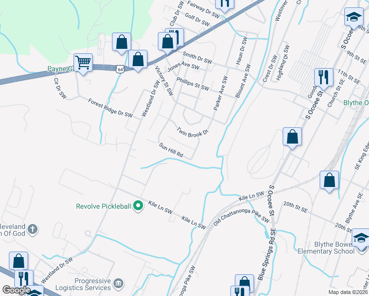 map of restaurants, bars, coffee shops, grocery stores, and more near 1109 Hedgeview Way Southwest in Cleveland
