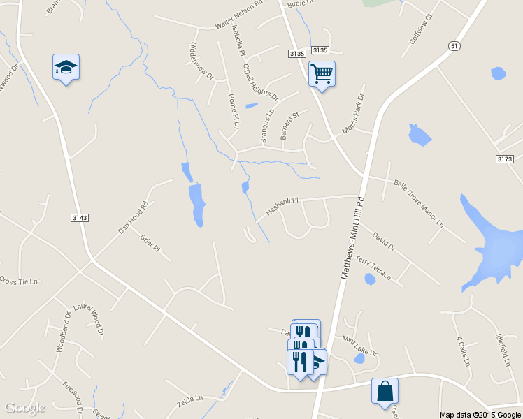 map of restaurants, bars, coffee shops, grocery stores, and more near 12615 Hashanli Pl in Matthews