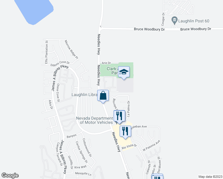 map of restaurants, bars, coffee shops, grocery stores, and more near 1904 Las Palmas Lane in Laughlin