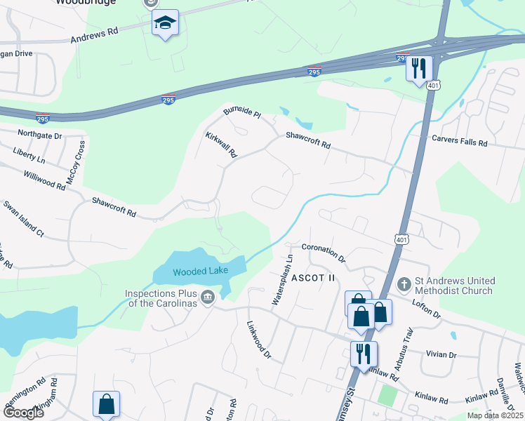 map of restaurants, bars, coffee shops, grocery stores, and more near 6052 Iverleigh Circle in Fayetteville