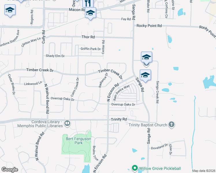 map of restaurants, bars, coffee shops, grocery stores, and more near 8633 Sunnyvale Street South in Memphis