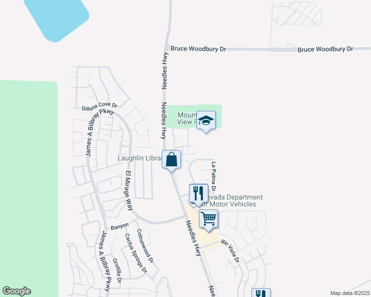 map of restaurants, bars, coffee shops, grocery stores, and more near 1904 Las Palmas Lane in Laughlin