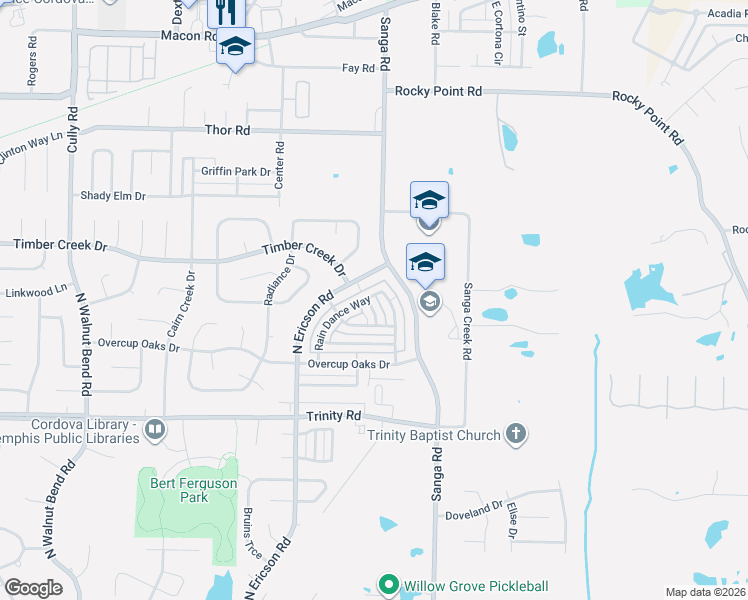 map of restaurants, bars, coffee shops, grocery stores, and more near 784 Breeze Way in Memphis