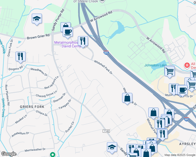 map of restaurants, bars, coffee shops, grocery stores, and more near 3020 Morning Mist Lane in Charlotte