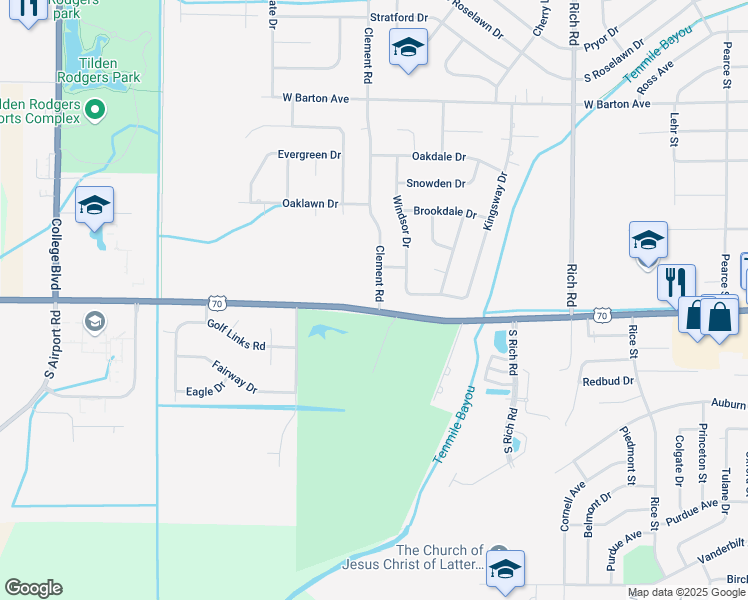 map of restaurants, bars, coffee shops, grocery stores, and more near 98 Clement Road in West Memphis