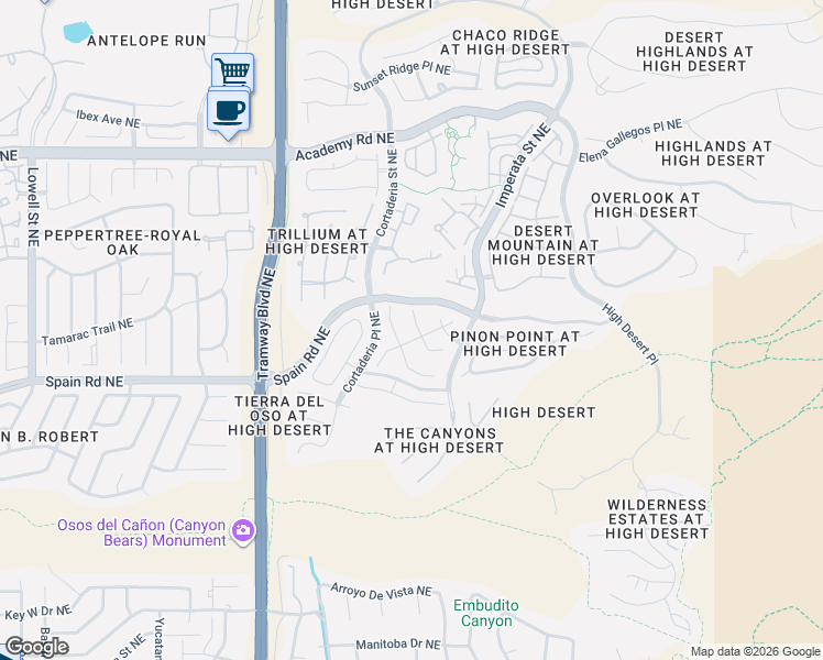 map of restaurants, bars, coffee shops, grocery stores, and more near 5804 Mariola Place Northeast in Albuquerque