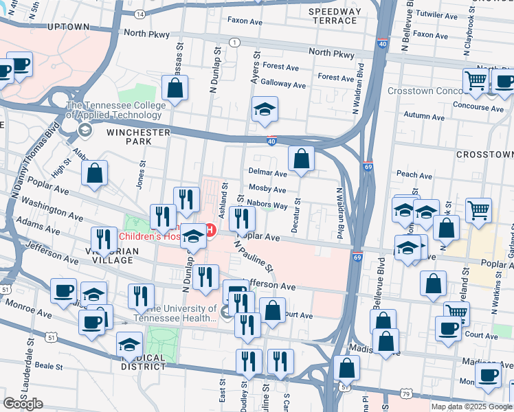 map of restaurants, bars, coffee shops, grocery stores, and more near 929 Collins Chapel Circle in Memphis