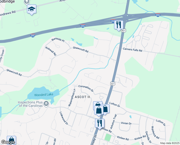 map of restaurants, bars, coffee shops, grocery stores, and more near 308 Hidden Pond Drive in Fayetteville