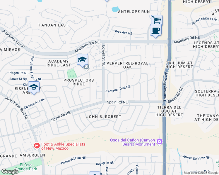 map of restaurants, bars, coffee shops, grocery stores, and more near 5800 Mimosa Place Northeast in Albuquerque