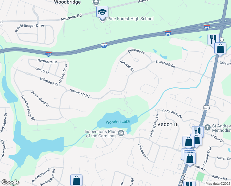 map of restaurants, bars, coffee shops, grocery stores, and more near 338 Sandwedge Drive in Fayetteville