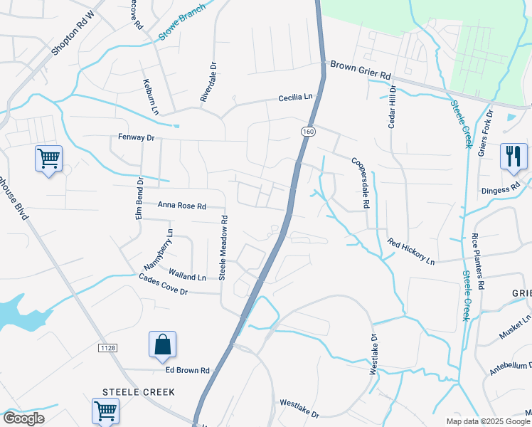 map of restaurants, bars, coffee shops, grocery stores, and more near 10622 Steele Creek Road in Charlotte