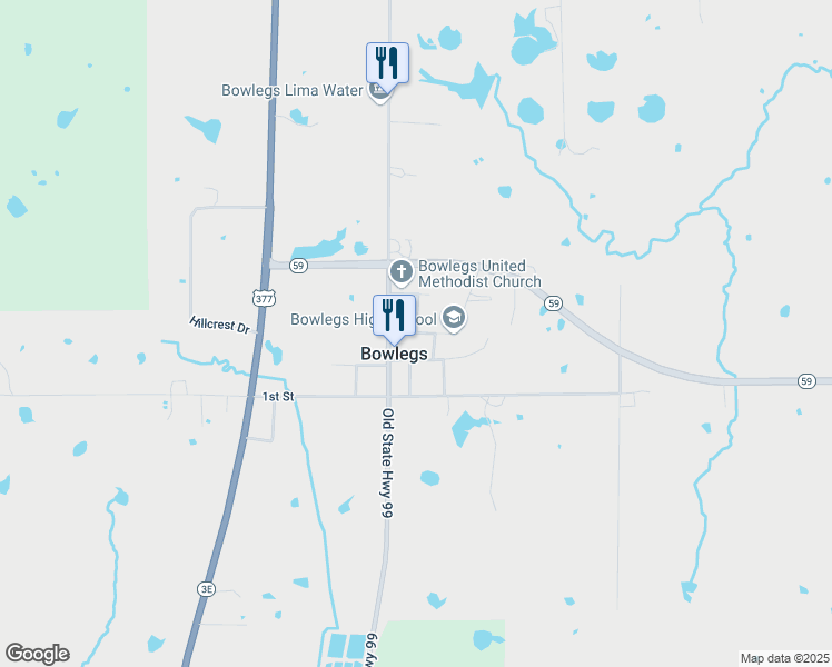 map of restaurants, bars, coffee shops, grocery stores, and more near 3rd Street in Bowlegs
