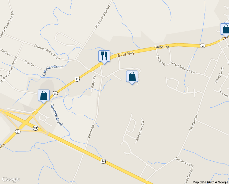 map of restaurants, bars, coffee shops, grocery stores, and more near 2305 Varnell Road in Cleveland