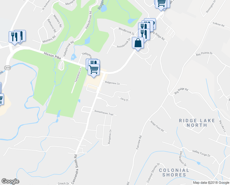 map of restaurants, bars, coffee shops, grocery stores, and more near 6147 Amber Brook Drive in Chattanooga