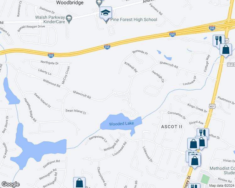 map of restaurants, bars, coffee shops, grocery stores, and more near 342 Sandwedge Drive in Fayetteville