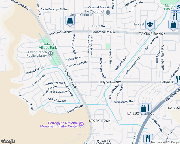 map of restaurants, bars, coffee shops, grocery stores, and more near in Albuquerque
