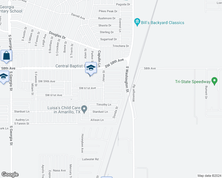 map of restaurants, bars, coffee shops, grocery stores, and more near 1415 Southwest 61st Avenue in Amarillo