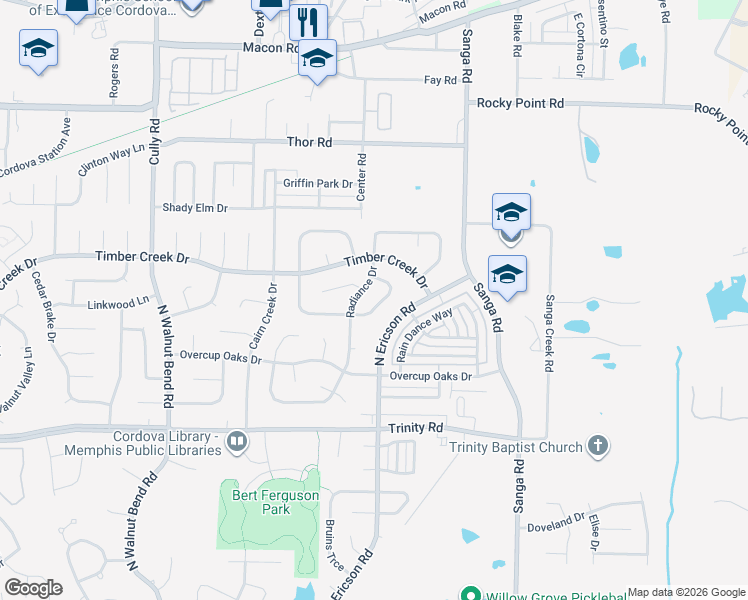 map of restaurants, bars, coffee shops, grocery stores, and more near 8633 Sunnyvale Street South in Memphis