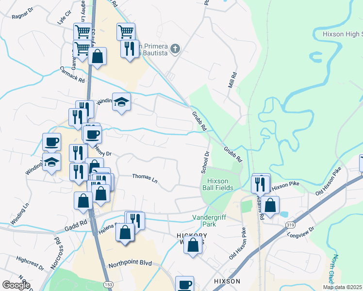 map of restaurants, bars, coffee shops, grocery stores, and more near 1026 Ledford Lane in Chattanooga
