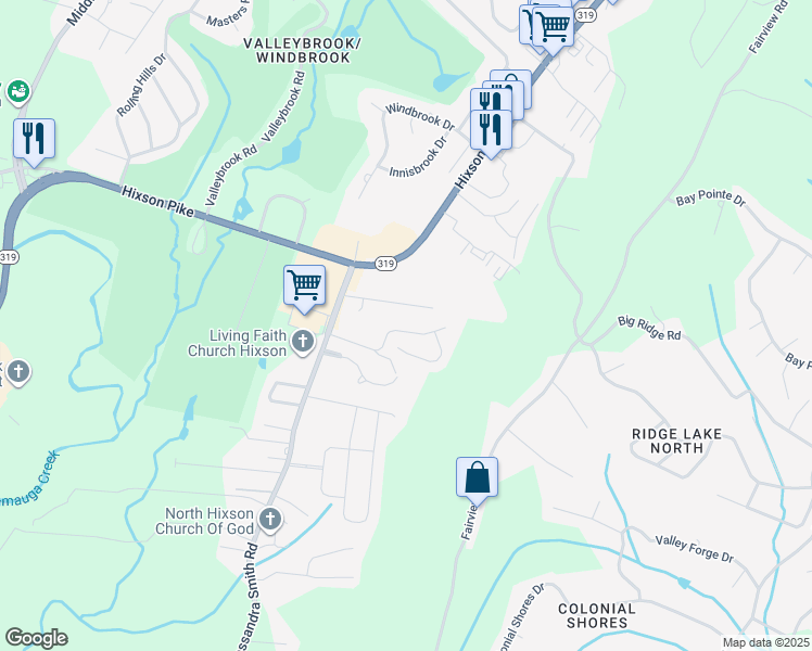 map of restaurants, bars, coffee shops, grocery stores, and more near 6231 Jacq Court in Chattanooga