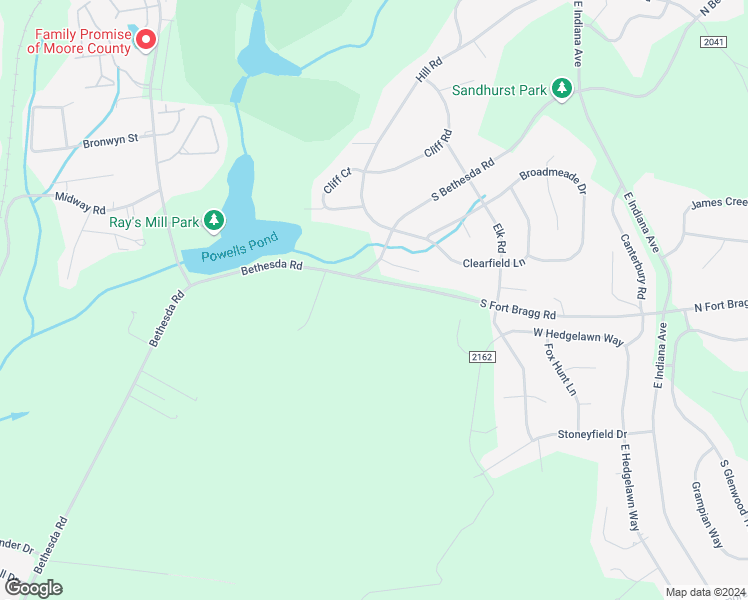 map of restaurants, bars, coffee shops, grocery stores, and more near 1675 South Fort Bragg Road in Southern Pines
