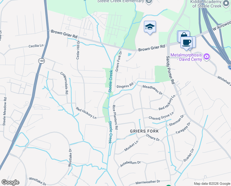 map of restaurants, bars, coffee shops, grocery stores, and more near 1922 Rice Planters Road in Charlotte